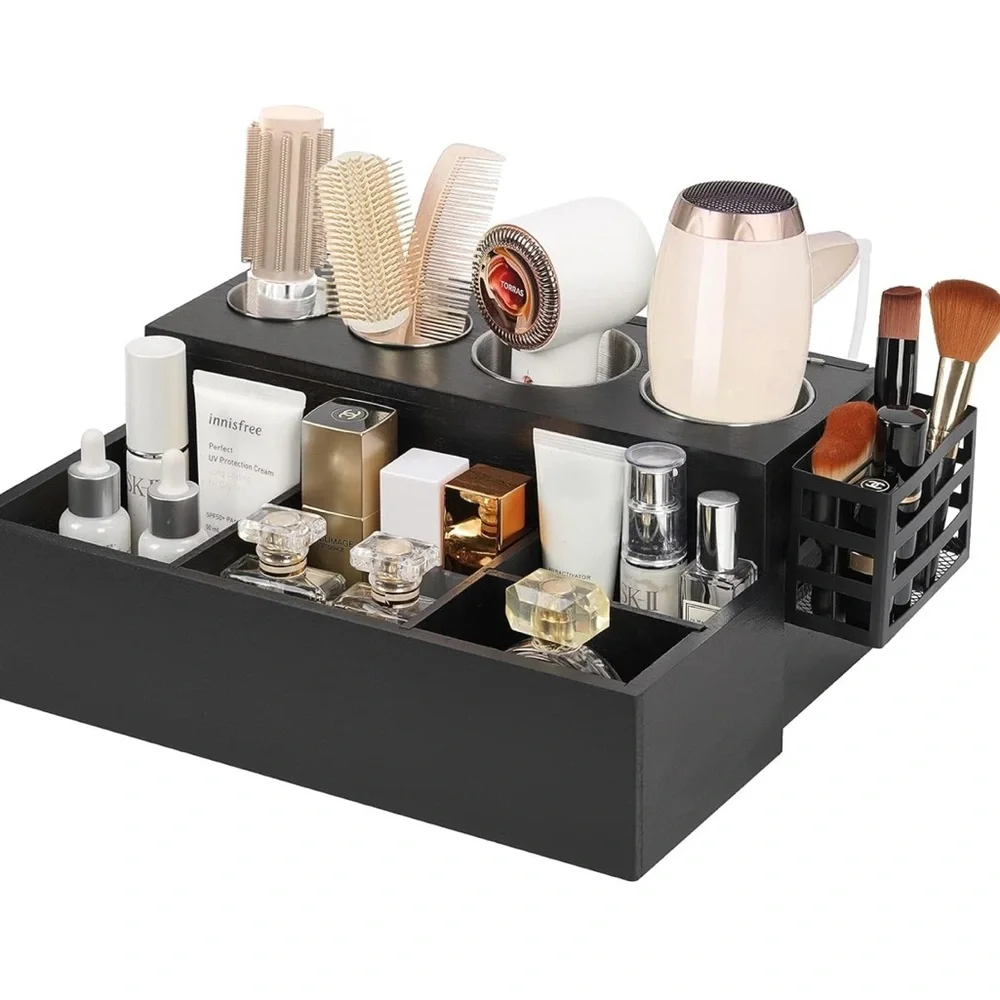 Black Multi-Compartment Makeup Organizer